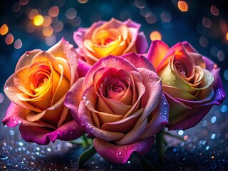 Wall Mural - Three Roses with Bokeh Background - Romantic Floral Photography