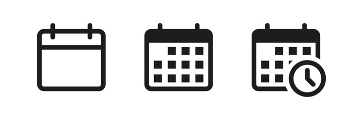 Leinwandbilder - Date calendar icon set. Appointment schedule vector icon symbol - Time management sign with time and clock icon - Meeting deadlines icon