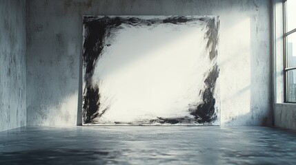 Aufkleber - Modern art space with a large abstract painting illuminated by natural light. Generative AI