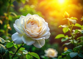 Wall Mural - Rule of thirds composition captures a stunning white rose garden, forming a beautiful floral background image.