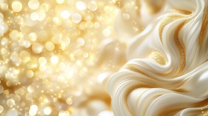 Poster - Elegant swirls of white and gold create a dreamy abstract background with shimmering lights. Generative AI