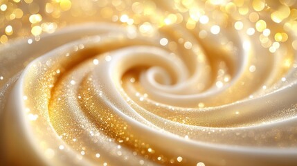 Aufkleber - Swirling golden texture with sparkling particles creating an elegant and vibrant appearance. Generative AI