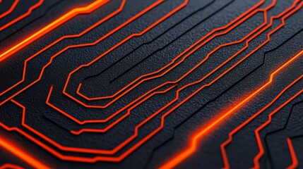 Abstract Circuit Board Design With Glowing Orange Lines on Dark Background