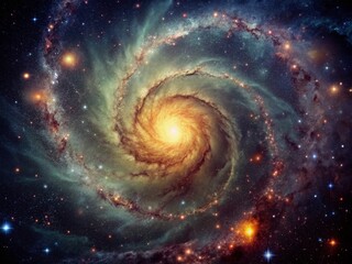 Wall Mural - Vintage Space Background: Retro Galaxy Photo, Cosmic Nebula, Starry Night Sky