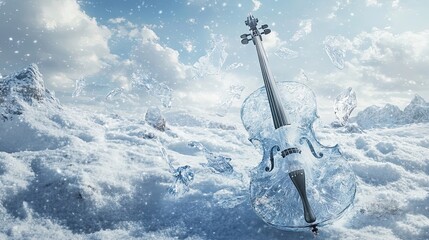 Wall Mural - Frozen Cello in a Snowy Mountain Landscape