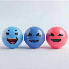 Wall Mural - happy relieved sad excited four emoji icons 3d style icons are blue with red and black white backgro