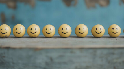 Wall Mural - smile chain reaction a series of smiling faces in a line or chain where each face passes on a smile 