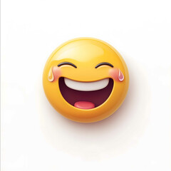 Create a flat minimalist laughing emoji with a wide smile and tear drops near the eyes set on a white background The design should be simple and playful with smooth cl