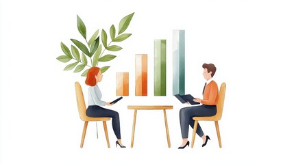 Poster - Business Meeting with Chart Growth Concept and Two Professionals Analyzing Data