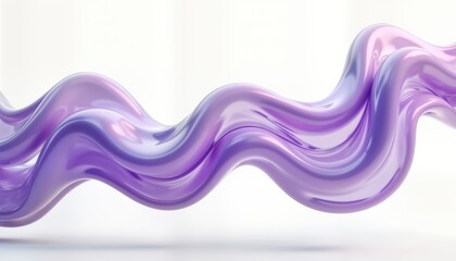 Poster - Abstract 3d rendering of flowing liquid glass shape. Glossy purple liquid forms graceful curves, waves in motion. Form is isolated against plain white background creating futuristic, dynamic effect.