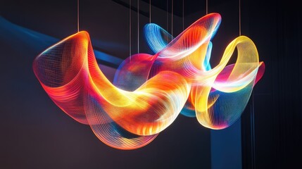 Poster - A captivating futuristic light sculpture with fluid shapes and vibrant glowing colors suspended in space, evoking innovation and creativity