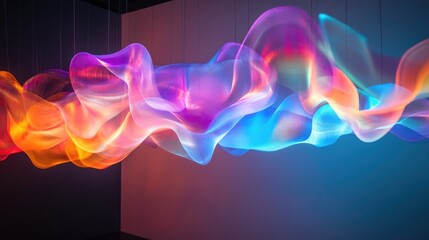 Poster - A captivating futuristic light sculpture with fluid shapes and vibrant glowing colors suspended in space, evoking innovation and creativity