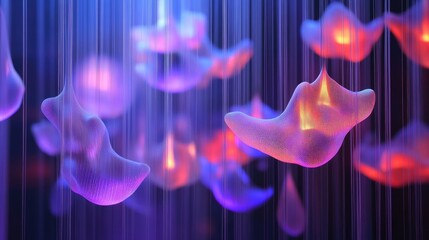Poster - A captivating futuristic light sculpture with fluid shapes and vibrant glowing colors suspended in space, evoking innovation and creativity