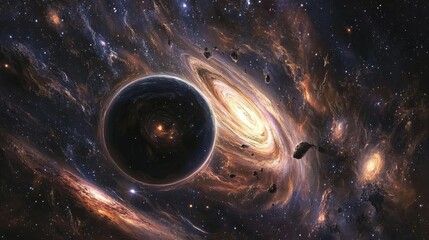 Poster - A cosmic black hole surrounded by swirling stellar particles, capturing the mystery and vastness of the universe in a mesmerizing, otherworldly scene