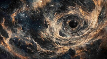 Poster - A cosmic black hole surrounded by swirling stellar particles, capturing the mystery and vastness of the universe in a mesmerizing, otherworldly scene
