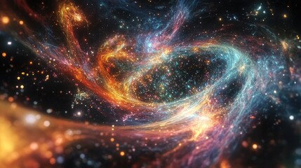 Poster - A cosmic black hole with vibrant stellar particles swirling around it, representing the unknown and the infinite nature of the universe in a captivating design