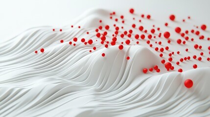 Aufkleber - A dynamic scene of red paint droplets falling and creating ripples on a sleek white surface, representing the flow of creativity and emotion in an abstract composition