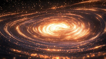 Poster - A futuristic, cosmic superfluid vortex surrounded by a dark field, with spiraling lines of light representing the flow of particles without friction or resistance
