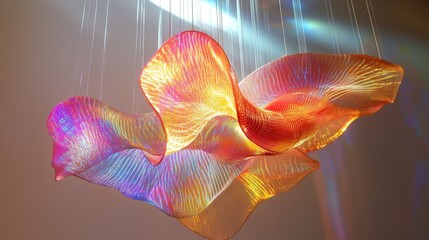 Poster - A futuristic hanging light sculpture with dynamic, flowing shapes and glowing colors, creating a mesmerizing and modern art installation