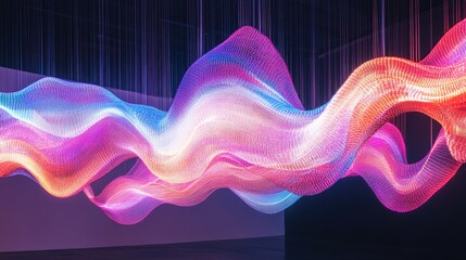 Poster - A futuristic hanging light sculpture with dynamic, flowing shapes and glowing colors, creating a mesmerizing and modern art installation