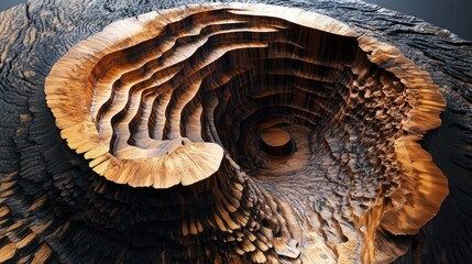 Poster - A richly textured wooden tree ring, displaying mesmerizing natural patterns and growth lines, forming an abstract composition full of depth and complexity