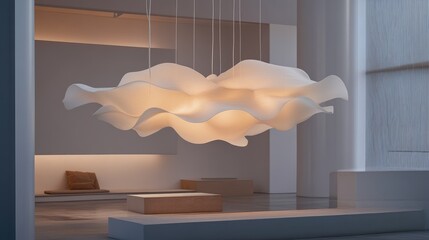 Poster - A sculptural lighting installation in soft pastel shades, casting a delicate light across a contemporary room, creating an artistic and calming atmosphere