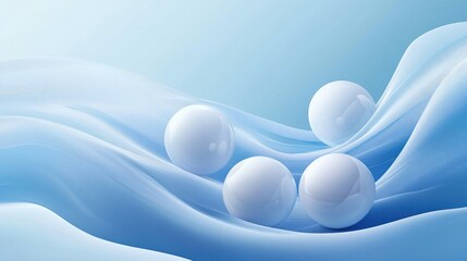 Poster - A serene and calming abstract composition with white spheres gently arranged on a flowing blue backdrop, evoking peaceful elegance