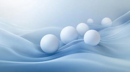 Poster - A serene and calming abstract composition with white spheres gently arranged on a flowing blue backdrop, evoking peaceful elegance