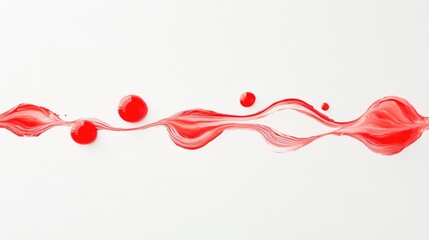 Poster - A series of red paint droplets forming ripples on a white background, capturing the beauty of motion and fluidity in an artistic and minimalist scene