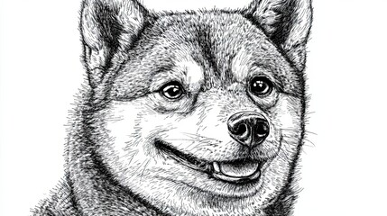 Poster - Detailed Ink Drawing Of A Happy Shiba Inu Dog