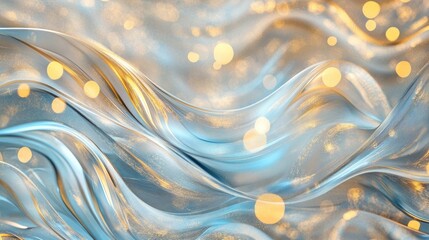 Poster - A stunning display of metallic wave patterns interwoven with golden bokeh lights, creating an abstract, ethereal visual that evokes elegance and fluidity