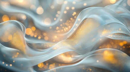 Poster - A stunning display of metallic wave patterns interwoven with golden bokeh lights, creating an abstract, ethereal visual that evokes elegance and fluidity