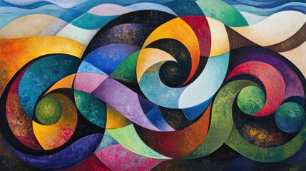 Poster - A vibrant abstract swirl of colorful wave patterns, creating dynamic, energetic movement with rich textures and artistic depth