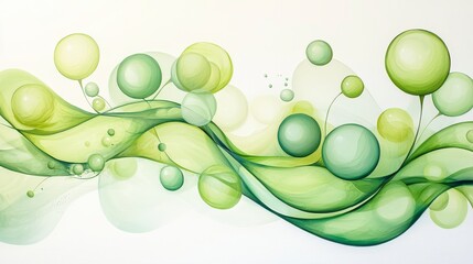 Poster - Abstract green wave with bubbles, soft flowing lines, spheres, artistic background for design and decoration