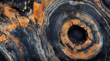 Poster - Abstract close-up of a wooden tree ring with rich textures, showing the natural and organic patterns formed by years of growth and time