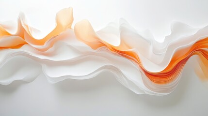 Wall Mural - Abstract flowing paper in soft orange and white, suggesting a smooth, rhythmic motion with a minimalist aesthetic that highlights tranquility