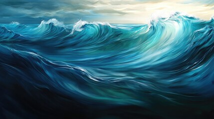 Poster - Abstract waveform with oceanic hues and reflective ripples, creating a mesmerizing, smooth motion that evokes tranquility and the power of the ocean