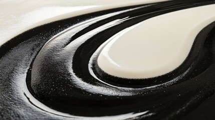 Poster - Abstract waves of black and white sand create mesmerizing patterns on a smooth surface, capturing a captivating, yin-yang inspired visual balance