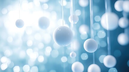 Poster - An abstract fluid blue design with suspended white spheres, creating a balanced and serene visual, full of grace and tranquility