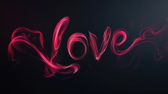 Artistic pink love typography with delicate curves on a black minimalist background, creating an elegant and emotional design focused on love and simplicity