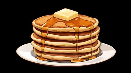 Poster - A stack of fluffy pancakes topped with a pat of melting butter and drizzled with maple syrup, a delicious breakfast or brunch indulgence.