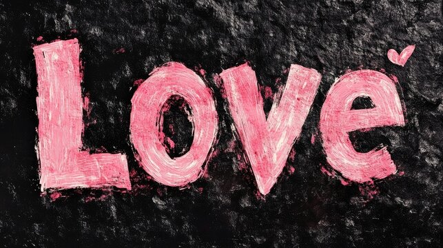 Bold and artistic pink love typography on a clean, minimalist black background, creating a striking contrast that evokes feelings of warmth and affection
