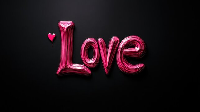 Bold and artistic pink love typography on a clean, minimalist black background, creating a striking contrast that evokes feelings of warmth and affection