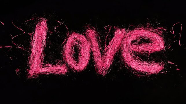 Bold and artistic pink love typography on a clean, minimalist black background, creating a striking contrast that evokes feelings of warmth and affection