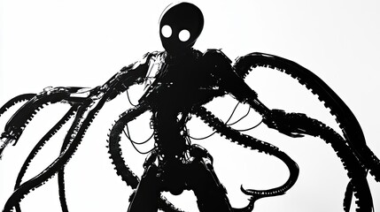 Poster - Monochrome Robotic Creature With Multiple Tentacles