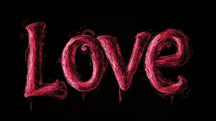 Poster - Creative and artistic pink love typography set against a stark black background, adding depth and emotion to a simple, yet powerful, visual expression of love