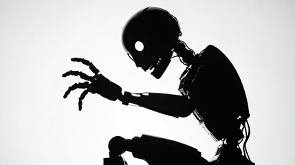 Poster - Silhouette of a Robotic Figure in a Seated Pose