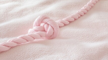 Poster - Delicate pink rope knots positioned on a soft, textured surface, offering a serene and sophisticated composition with minimalist appeal