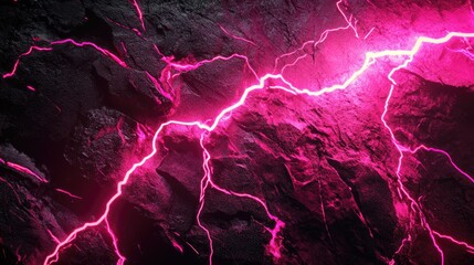 Poster - Electric pink neon lightning pulses across a dark textured surface, enhancing a futuristic, edgy environment filled with mystery and intrigue