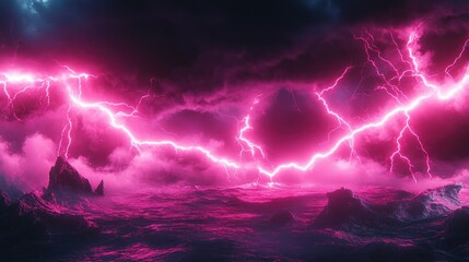 Poster - Electric pink neon lightning pulses across a dark textured surface, enhancing a futuristic, edgy environment filled with mystery and intrigue